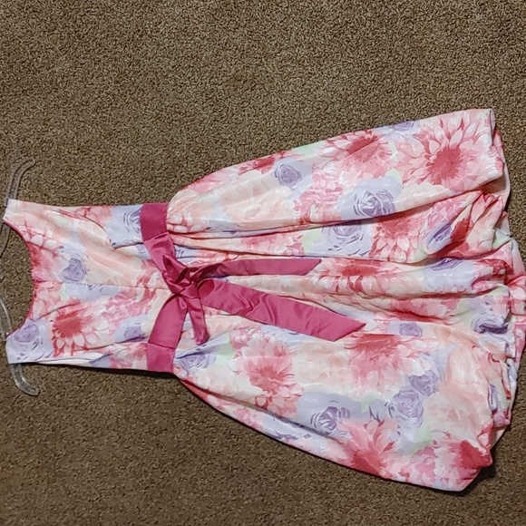 Bonnie Jean Floral Chiffon Dress Girls 18 1/2 With Pink Cardigan Party Ribbon - Picture 6 of 8